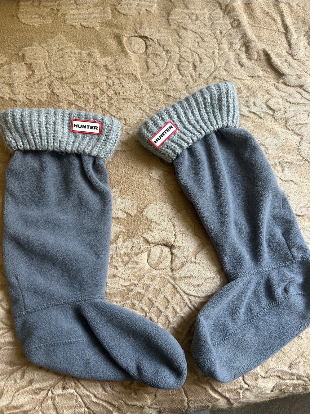 Hunter Gray Fleece Boot Socks with Light Gray Knit Cuffs